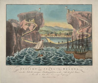 Uitzicht op het eiland Sint-Helena vanaf de landingsplaats bij Fort James, 1815 door Unbekannt