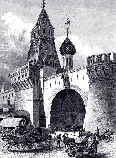 Uitzicht op de Nikolskaya-toren en het Arsenaal in Moskou, ca 1860 door Unbekannt