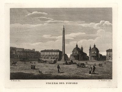 Uitzicht op de Piazza del Popolo, Rome, met oude obelisk uit Heliopolis, Egypte door Unbekannt