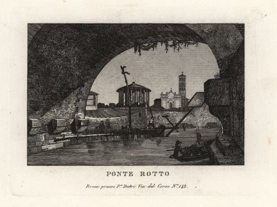 Uitzicht op de gebroken Ponte Rotto, Pons Aemilius, in de Tiber rivier, Rome door Unbekannt