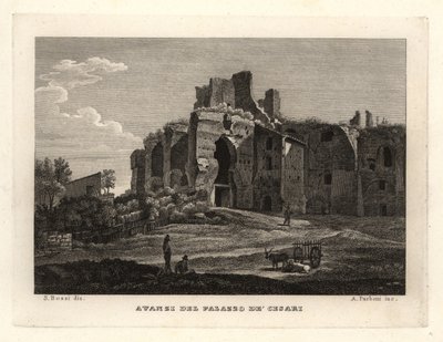 Zicht op de ruïnes van het Paleis van de Caesars, Rome door Unbekannt