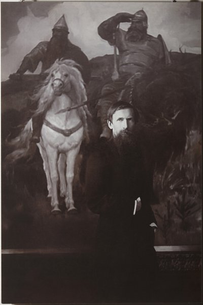 Viktor Vasnetsov voor zijn schilderij Bogatyrs door Unbekannt