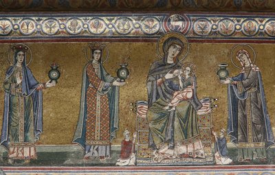 Maagd en kind mozaïek in de Santa Maria in Trastevere kerk, Rome, Italië door Unbekannt