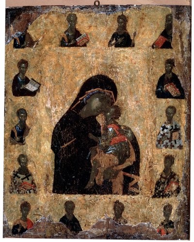 Maagd van Tederheid met de Heiligen De Maagd Eleusa, Byzantijns icoon, 14e eeuw door Unbekannt