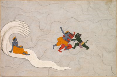 Vishnu vecht tegen Madhu en Kaitabha, uit een Markandeya Purana, ca. 1760 door Unbekannt