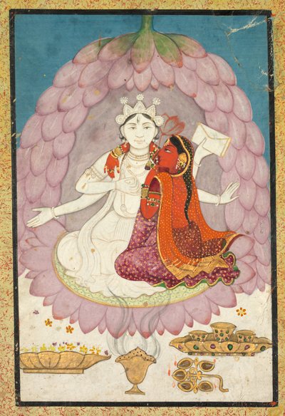 Vishnu en Lakshmi Zittend op een Lotus Bloem, begin 1800s door Unbekannt