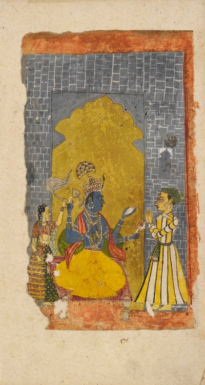 Vishnu op de troon met prinselijke toegewijde voor hem, c1700-1725 door Unbekannt
