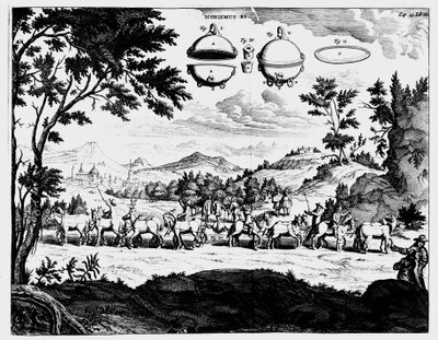 Demonstratie van de kracht van luchtdruk door Von Guericke, 1672 door Unbekannt