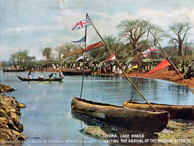 Wachten op de aankomst van de missie stoomboot, Likoma, Lake Nyasa, Afrika, 1904 door Unbekannt