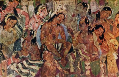 Muurschildering uit de Grotten van Ajanta van Raja Mahajanaka, ca. 480 door Unbekannt