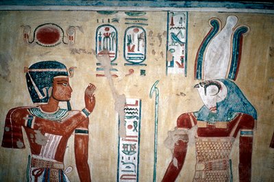 Muurschildering van Ramses III voor Horus, Vallei der Koninginnen, Luxor, Egypte, ca. 12e eeuw v.Chr. door Unbekannt