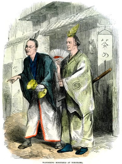 Zwerfmuzikanten in Yokohama, Japan, 1864 door Unbekannt