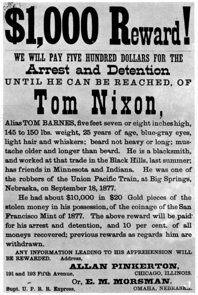 Opsporingsposter voor de outlaw Tom Nixon door Unbekannt