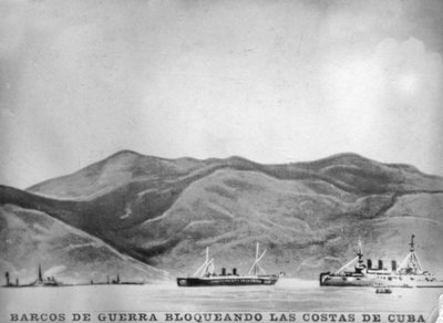 Oorlogsschepen blokkeren de kust van Cuba, 1898, 1920s door Unbekannt