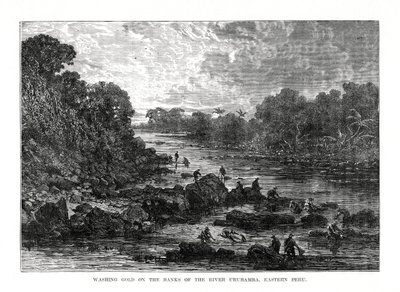 Goud wassen aan de oevers van de Urubamba-rivier, Peru, 1877 door Unbekannt
