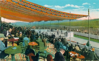 De races bekijken voor het clubhuis, Agua Caliente Jockey Club, ca. 1939 door Unbekannt
