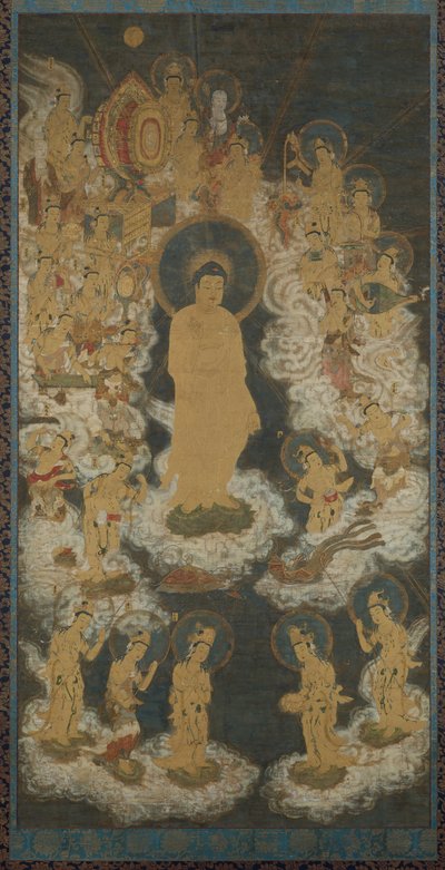 Welkomstnederdaling van Amida en Bodhisattva