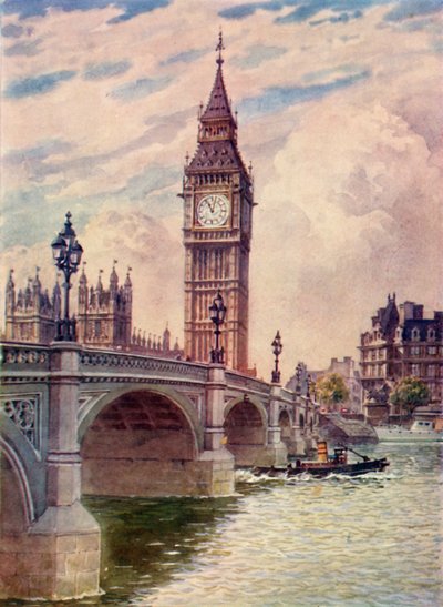 Westminster Bridge en Big Ben door Unbekannt