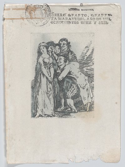 Wat een offer, een jonge vrouw omringd door een groep mannen, waaronder haar verloofde, na 1816 door Unbekannt