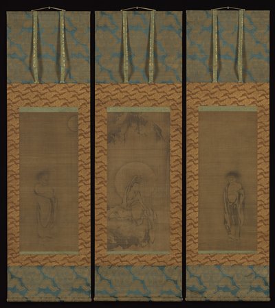 Witgeklede Guanyin met Hanshan en Shide door Unbekannt
