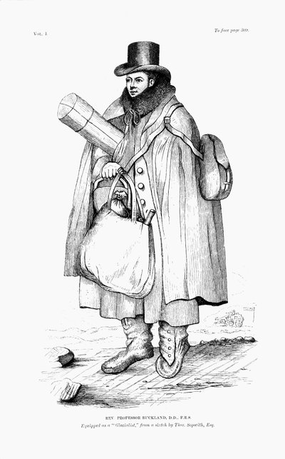 William Buckland, geoloog, paleontoloog en geestelijke, uitgerust om een gletsjer te verkennen, 1875 door Unbekannt