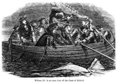 Willem III in een open boot voor de kust van Holland door Unbekannt