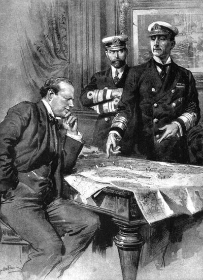Winston Churchill, Charles Madden en Sir John Jellicoe, Eerste Wereldoorlog, 1914 door Unbekannt