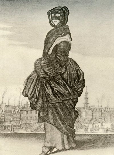Winter - Buiten winterkleding van Engelse vrouw, regering van Karel I, c1620-1640, 1937 door Unbekannt