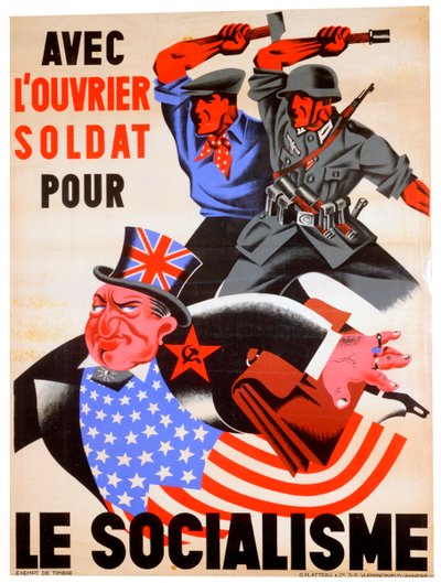 Met de arbeider en soldaat voor het socialisme, Belgische pro-nazi propagandaposter, ca. 1941-1944 door Unbekannt