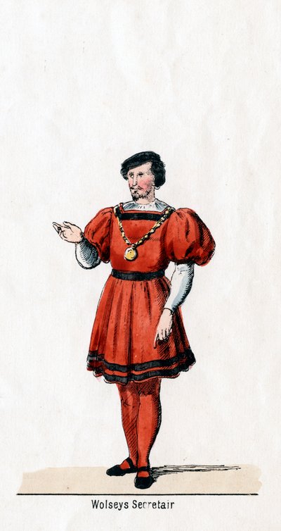 Wolseys secretaris, kostuumontwerp voor Shakespeares toneelstuk, Henry VIII, 19e eeuw door Unbekannt