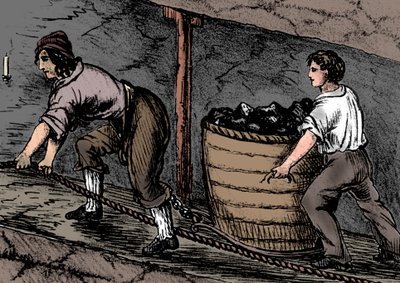 Vrouw en jongen aan het werk in een kolenmijn, Bolton, Lancashire, 1848 door Unbekannt