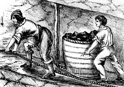 Vrouw en een jongen die werken in een kolenmijn, Bolton, Lancashire, 1848 door Unbekannt