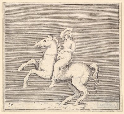 Vrouw op Steigerend Paard door Unbekannt