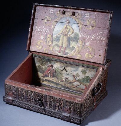 Houten geld- of schrijfkist met portret van de zoon van Peter de Grote, ca. 1695 door Unbekannt