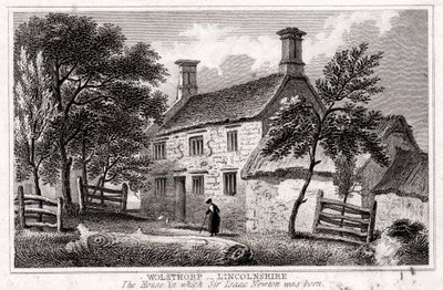 Woolsthorpe Manor, nabij Grantham, Lincolnshire, geboorteplaats van Sir Isaac Newton, begin 19e eeuw door Unbekannt