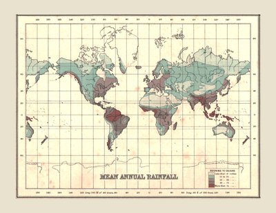 Wereldkaart met gemiddelde jaarlijkse neerslag, 1902 door Unbekannt