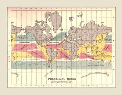 Wereldkaart met heersende winden, 1902 door Unbekannt
