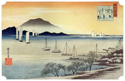 Yabase No Kihan. Vissersboten keren terug naar Yabase, c1834 1925 door Unbekannt