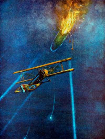 Zeppelin luchtschip neergeschoten bij Cuffley, nabij Enfield, tijdens bombardement op Londen, 1916 door Unbekannt