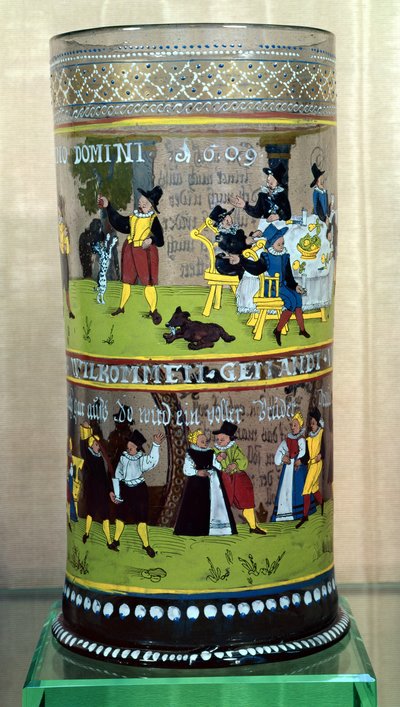 Een Duitse geëmailleerde Humpen, gedateerd 1609, versierd met scènes van viering door Unbekannt Unbekannt