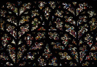 Abstracte patronen van fragmenten van 13e-eeuws glas-in-lood in het Bisschops oog raam, het Zuid roosvenster door Unbekannt Unbekannt