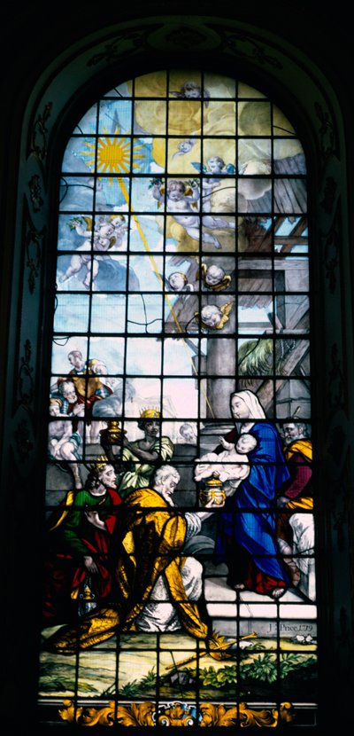 Aanbidding der Wijzen, schilderij op glas door Joshua Price, 1719 door Unbekannt Unbekannt
