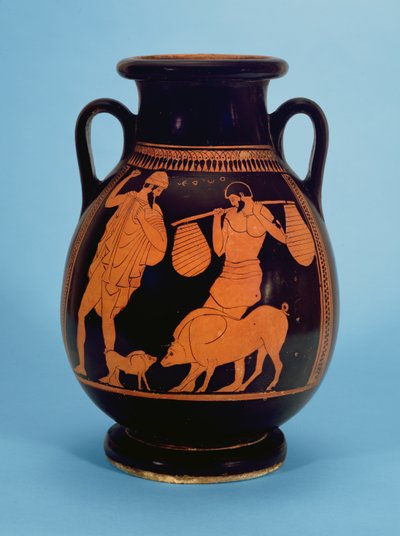 Attische roodfigurige pelike: varkens, varkenshoeder en Odysseus, door de Varkensschilder, 470-60 v.Chr. door Unbekannt Unbekannt