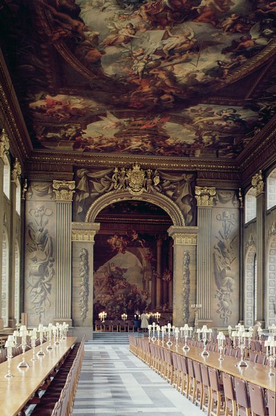 Plafond van de ingang van de Painted Hall, Oude Koninklijke Marine College, Greenwich, Londen door Unbekannt Unbekannt