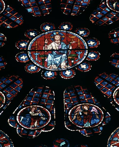 Christus in Majesteit; zuidelijke roosvenster, ca.1226 door Unbekannt Unbekannt
