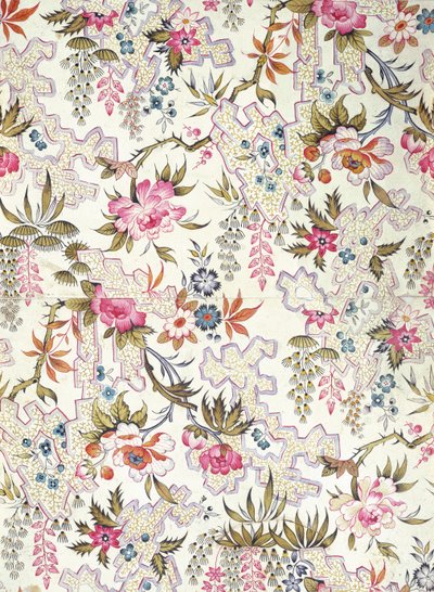 Bloemontwerp voor zijden stof met gestileerde bloemen en grondpatroon van meanders gevuld met kleine zeewieren door William Kilburn, c.1790 door Unbekannt Unbekannt