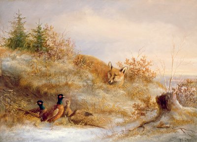 Vos en Fazanten in de Winter door Unbekannt Unbekannt