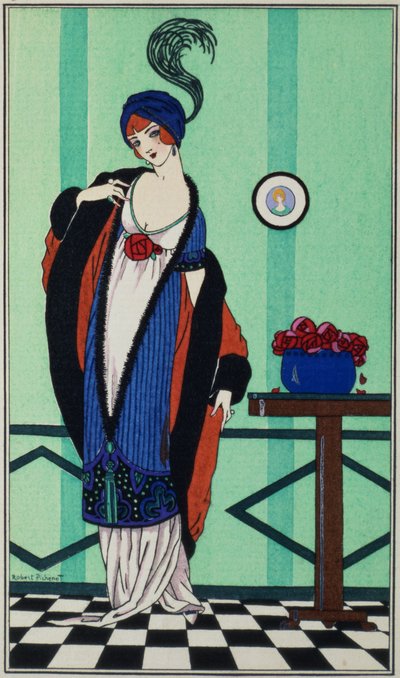 Bontjas met mousseline tuniek uit `Costumes Parisiens door Robert Pichenot, 1913 door Unbekannt Unbekannt