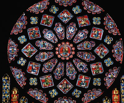 Verheerlijking van de Maagd Maria, met de wapens van Blanche van Castilië onder de roos, noordelijke roosvenster, ca.1223 door Unbekannt Unbekannt