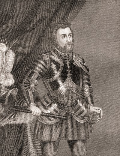 Hernán Cortés de Monroy y Pizarro, uit Geschiedenis van de Verovering van Mexico, gepubliceerd in 1850 door Unbekannt Unbekannt